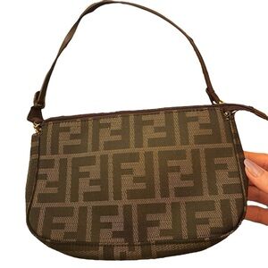 Fendi Zucca Small Canvas Shoulder Bag VTG Late 70s Early 80s 9”L x 6”D‎ x 1.75”W
